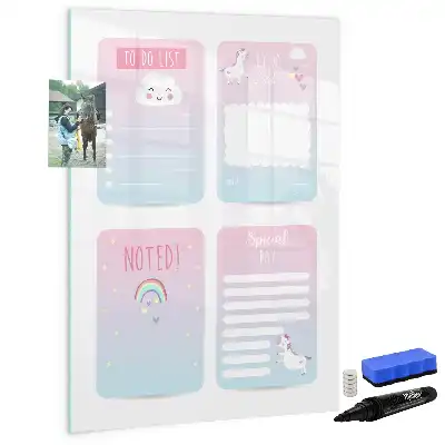 Pizarra magnética borrable de cristal diseño de planificador unicornio