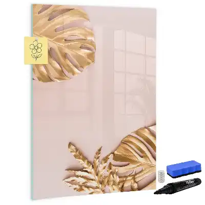 Pizarra magnética borrable de cristal con diseño de hojas doradas