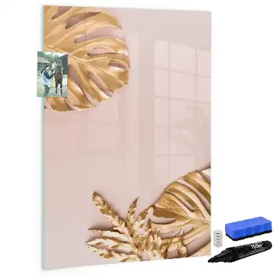 Pizarra magnética borrable de cristal con diseño de hojas doradas