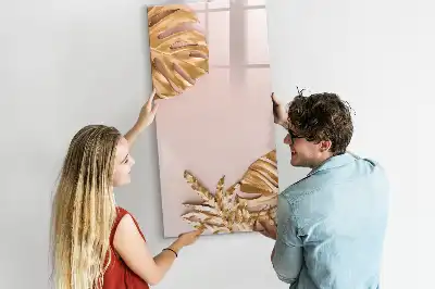 Pizarra magnética borrable de cristal con diseño de hojas doradas