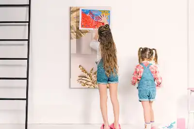 Pizarra magnética borrable de cristal con diseño de hojas doradas