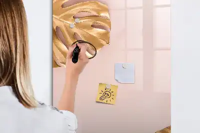 Pizarra magnética borrable de cristal con diseño de hojas doradas