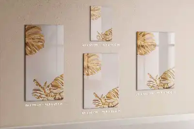 Pizarra magnética borrable de cristal con diseño de hojas doradas
