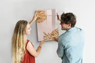 Pizarra magnética borrable de cristal con diseño de hojas doradas