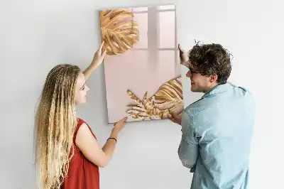 Pizarra magnética borrable de cristal con diseño de hojas doradas