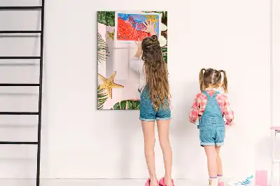 Pizarra magnética de cristal borrable marco de madera modelo verano