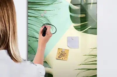 Pizarra magnética de cristal diseño de monstera tropical