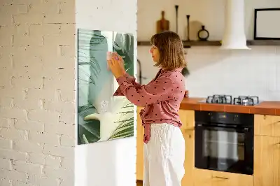 Pizarra magnética de cristal diseño de monstera tropical