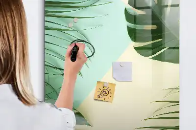 Pizarra magnética de cristal diseño de monstera tropical