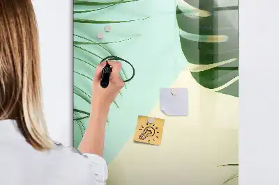 Pizarra magnética de cristal diseño de monstera tropical