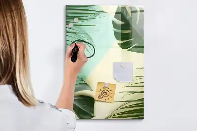 Pizarra magnética de cristal diseño de monstera tropical
