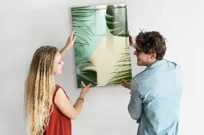 Pizarra magnética de cristal diseño de monstera tropical