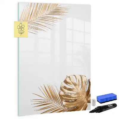 Pizarra magnética de cristal borrable diseño hojas doradas