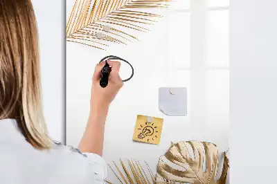 Pizarra magnética de cristal borrable diseño hojas doradas