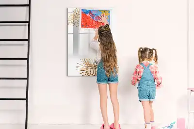 Pizarra magnética de cristal borrable diseño hojas doradas