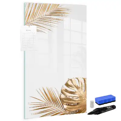 Pizarra magnética de cristal borrable diseño hojas doradas