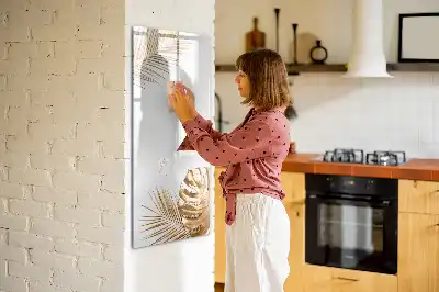 Pizarra magnética de cristal borrable diseño hojas doradas