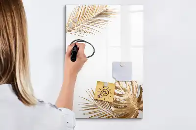 Pizarra magnética de cristal borrable diseño hojas doradas