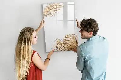 Pizarra magnética de cristal borrable diseño hojas doradas