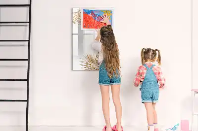 Pizarra magnética de cristal borrable diseño hojas doradas