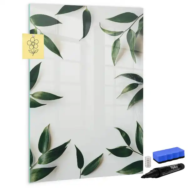 Pizarra magnética decorativa con rotulador con marco de diseño de hojas verdes