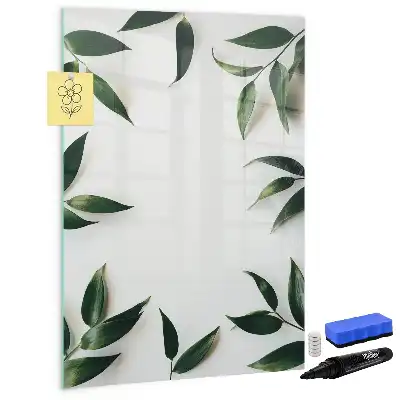 Pizarra magnética decorativa con rotulador con marco de diseño de hojas verdes