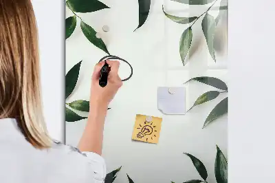 Pizarra magnética decorativa con rotulador con marco de diseño de hojas verdes