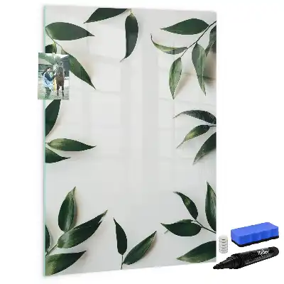 Pizarra magnética decorativa con rotulador con marco de diseño de hojas verdes
