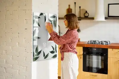 Pizarra magnética decorativa con rotulador con marco de diseño de hojas verdes