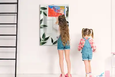 Pizarra magnética decorativa con rotulador con marco de diseño de hojas verdes