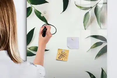 Pizarra magnética decorativa con rotulador con marco de diseño de hojas verdes