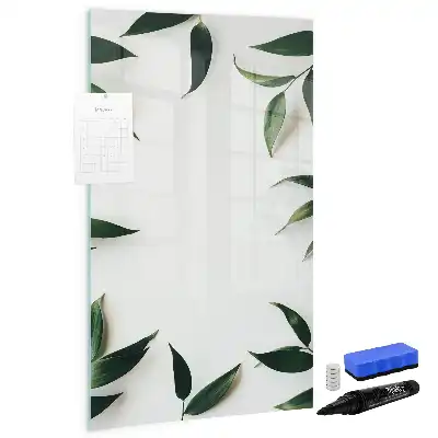 Pizarra magnética decorativa con rotulador con marco de diseño de hojas verdes