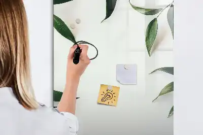 Pizarra magnética decorativa con rotulador con marco de diseño de hojas verdes