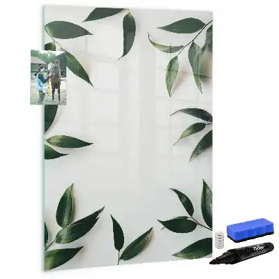 Pizarra magnética decorativa con rotulador con marco de diseño de hojas verdes