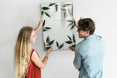 Pizarra magnética decorativa con rotulador con marco de diseño de hojas verdes