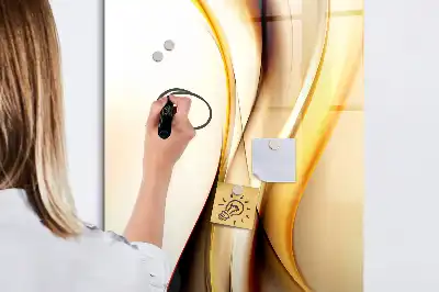 Pizarra magnética borrable de cristal con diseño de abstracción dorada de olas