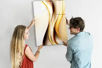 Pizarra magnética borrable de cristal con diseño de abstracción dorada de olas