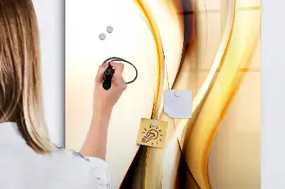 Pizarra magnética borrable de cristal con diseño de abstracción dorada de olas