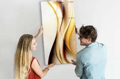 Pizarra magnética borrable de cristal con diseño de abstracción dorada de olas