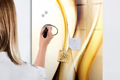Pizarra magnética borrable de cristal con diseño de abstracción dorada de olas