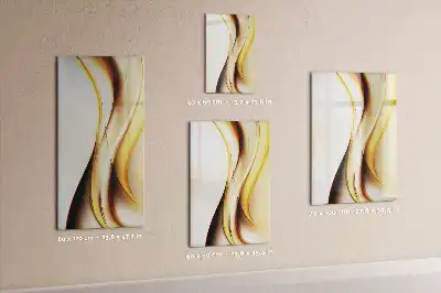 Pizarra magnética borrable de cristal con diseño de abstracción dorada de olas