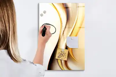 Pizarra magnética borrable de cristal con diseño de abstracción dorada de olas