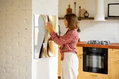 Pizarra magnética borrable de cristal con diseño de abstracción dorada de olas