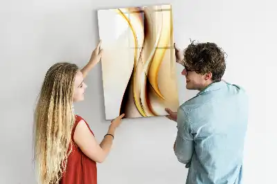 Pizarra magnética borrable de cristal con diseño de abstracción dorada de olas