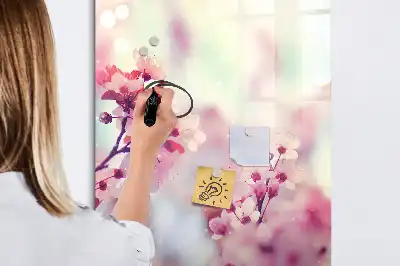 Pizarra magnética de cristal borrable con diseño de flores de primavera