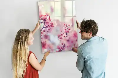 Pizarra magnética de cristal borrable con diseño de flores de primavera