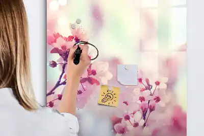 Pizarra magnética de cristal borrable con diseño de flores de primavera