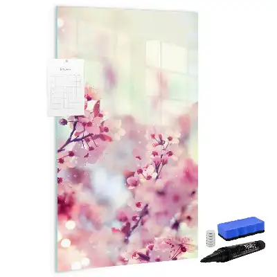 Pizarra magnética de cristal borrable con diseño de flores de primavera