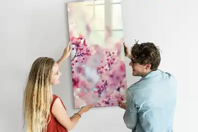 Pizarra magnética de cristal borrable con diseño de flores de primavera