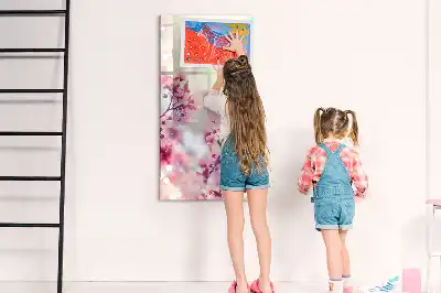 Pizarra magnética de cristal borrable con diseño de flores de primavera
